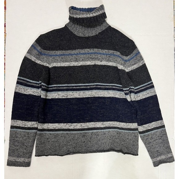 Men's Banana Republic Lambs Wool Blend Turtleneck Striped Sweater Sz L Gray Blue - Picture 2 of 9